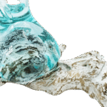 Roztavené Sklo na Dreve – Biela Vymývaná – Stredná Váza 24x16x12 cm – Obrázok 3