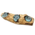 Roztavené Sklo na Dreve - Plochý Trojitý Svietnik 45x15x7 cm – Obrázok 5
