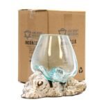 Roztavené Sklo na Dreve - Biela Vymývaná - Veľká Misa 20x16x15 cm – Obrázok 3