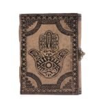 Kožený Zápisník – Hamsa - 17,5 x 12,5 cm, Antická Sivá