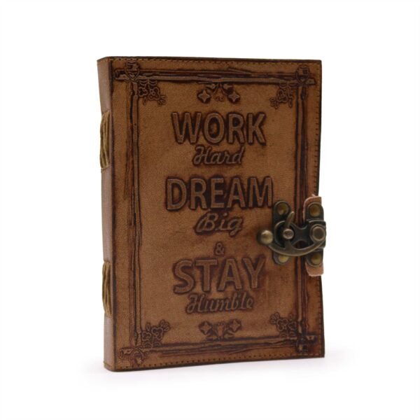 Kožený Zápisník – Obyčajný Papier – Work & Dream Big – Svetlohnedý -  13 x 18 x 4